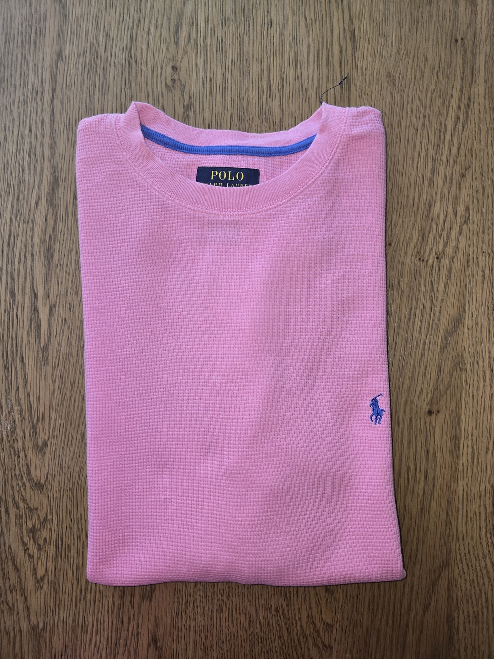Polo by Ralph Lauren Pink Waffle-Knit Long Sleeve Tee with Blue Pony